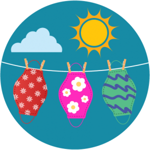 graphic icon of masks hanging to dry on a clothesline