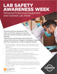 Lab Safety Awareness Week: PPE and General Lab Attire Flier